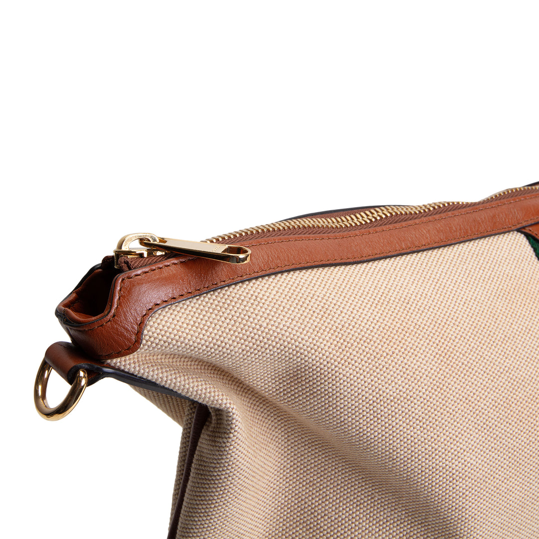 GUCCI Vintage Canvas Calfskin Web Ophidia Half Moon Hobo - Sand Light Cuir