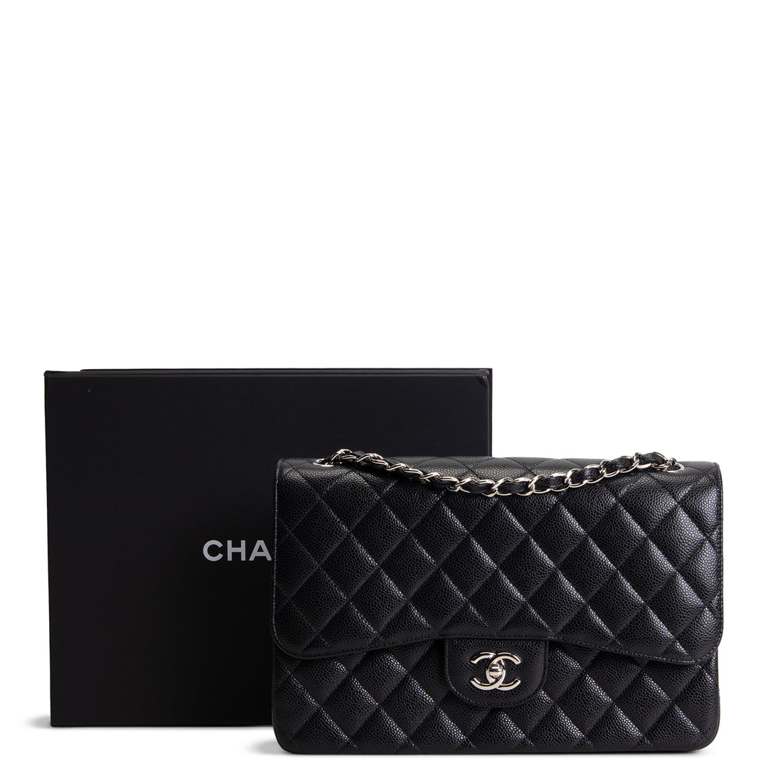 CHANEL Jumbo Double Flap - Quilted Caviar - Black