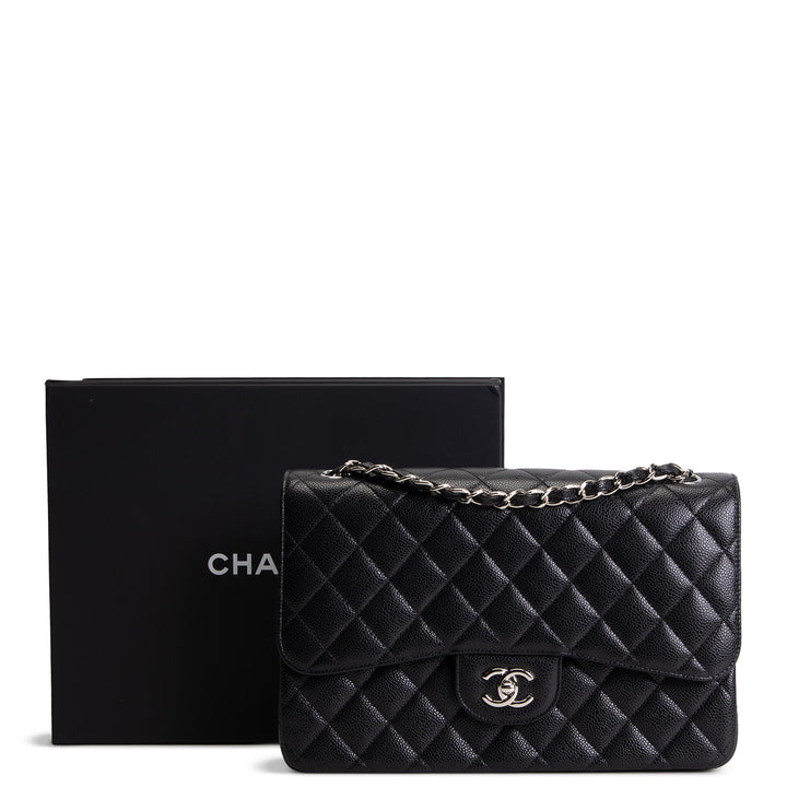 CHANEL Jumbo Double Flap - Quilted Caviar - Black