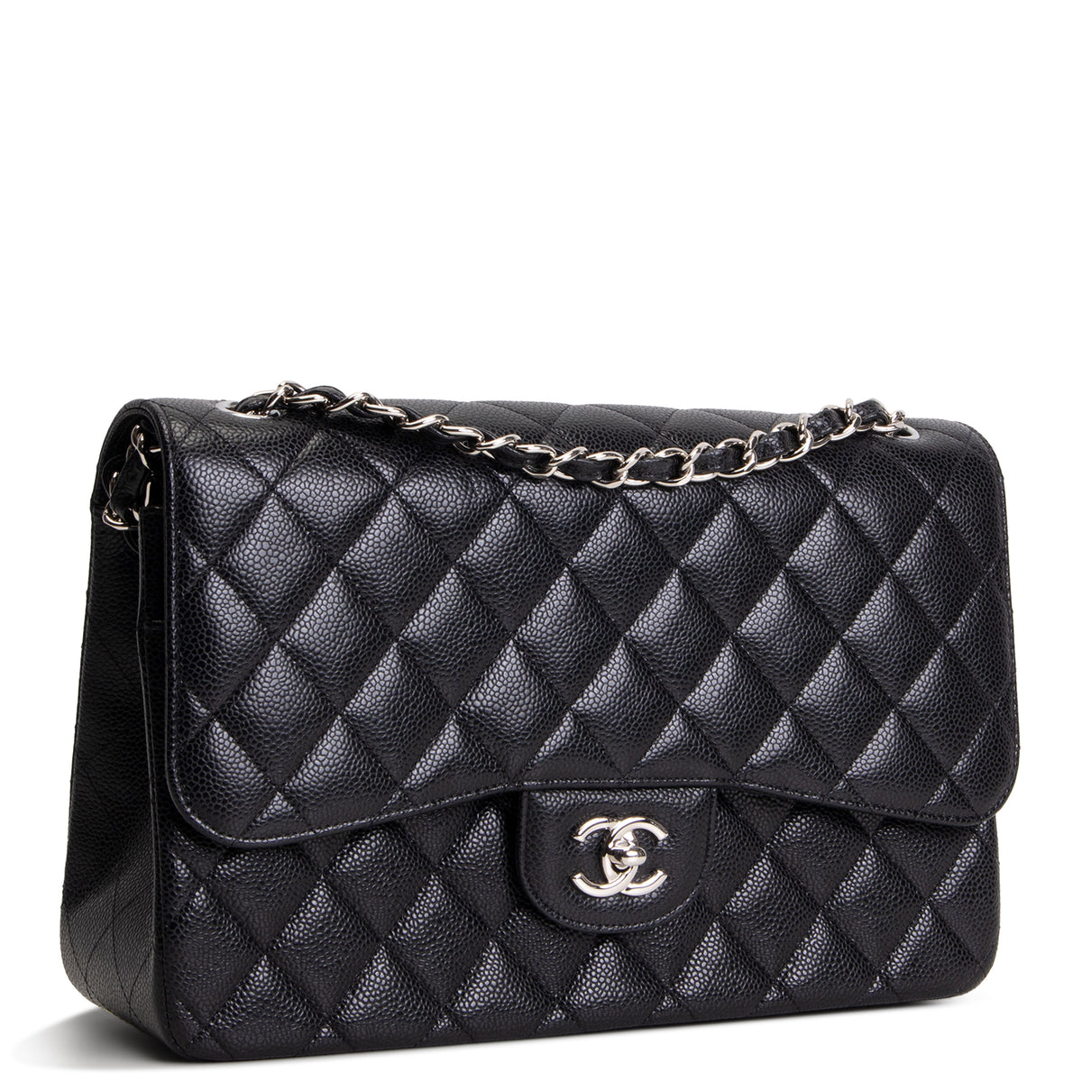 CHANEL Jumbo Double Flap - Quilted Caviar - Black