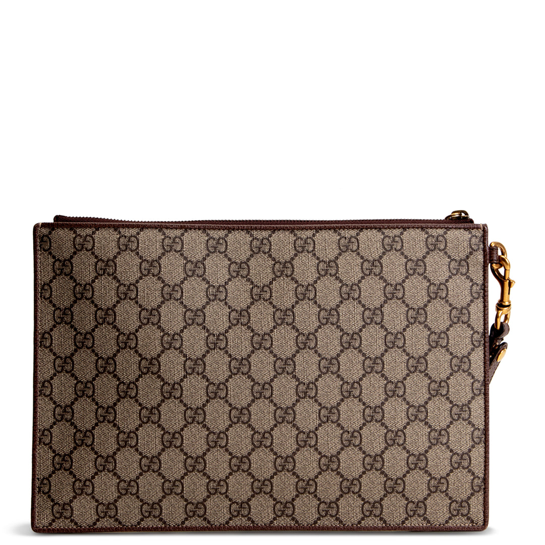 GUCCI GG Supreme Patchwork Courier Wristlet - Beige & Ebony