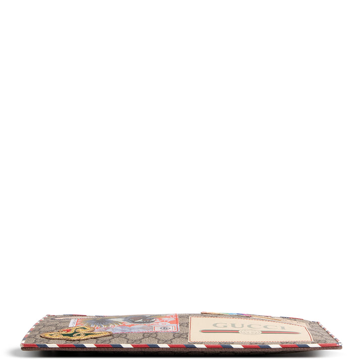 GUCCI GG Supreme Patchwork Courier Wristlet - Beige & Ebony