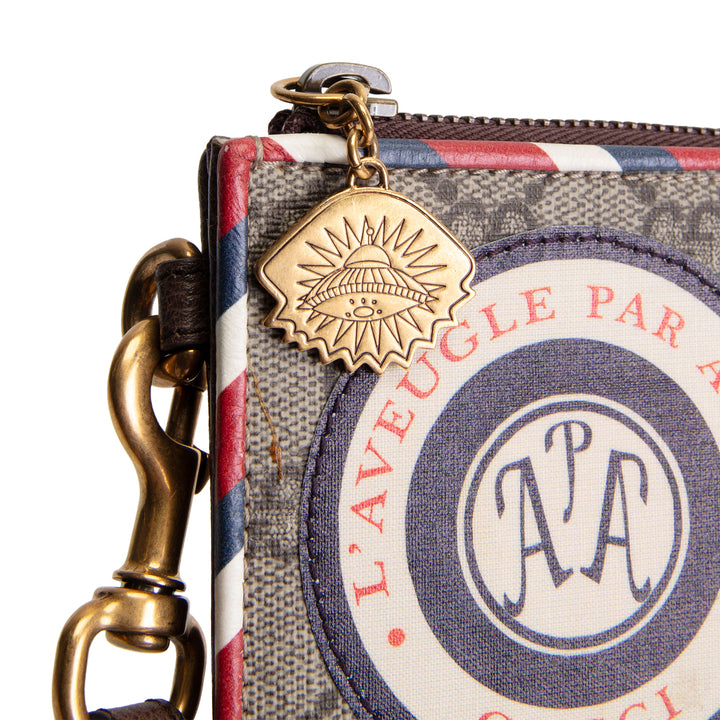 GUCCI GG Supreme Patchwork Courier Wristlet - Beige & Ebony