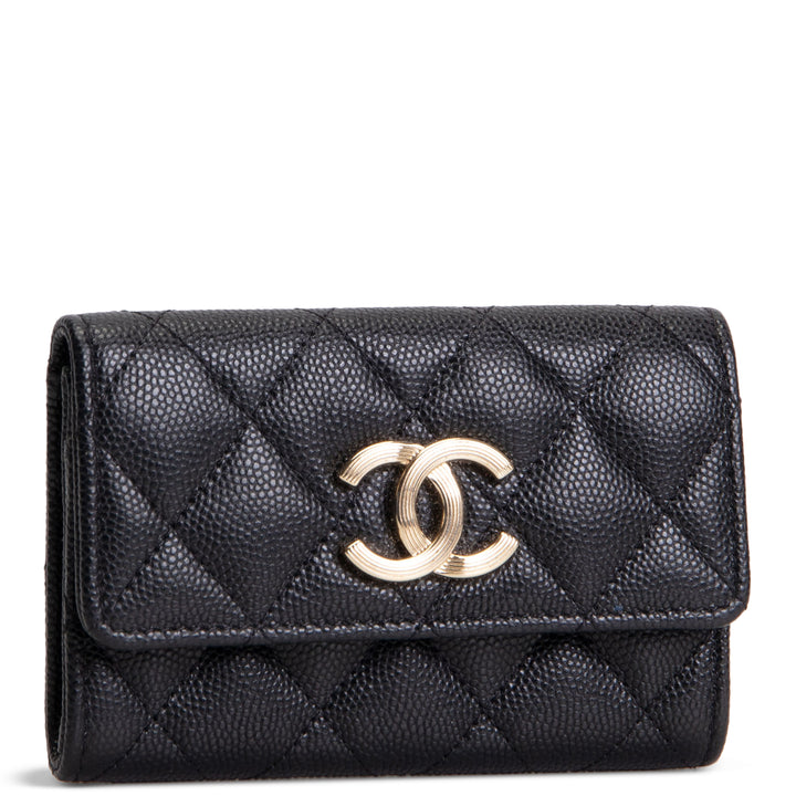 CHANEL CC Flap Card Holder - Quilted Caviar - Black