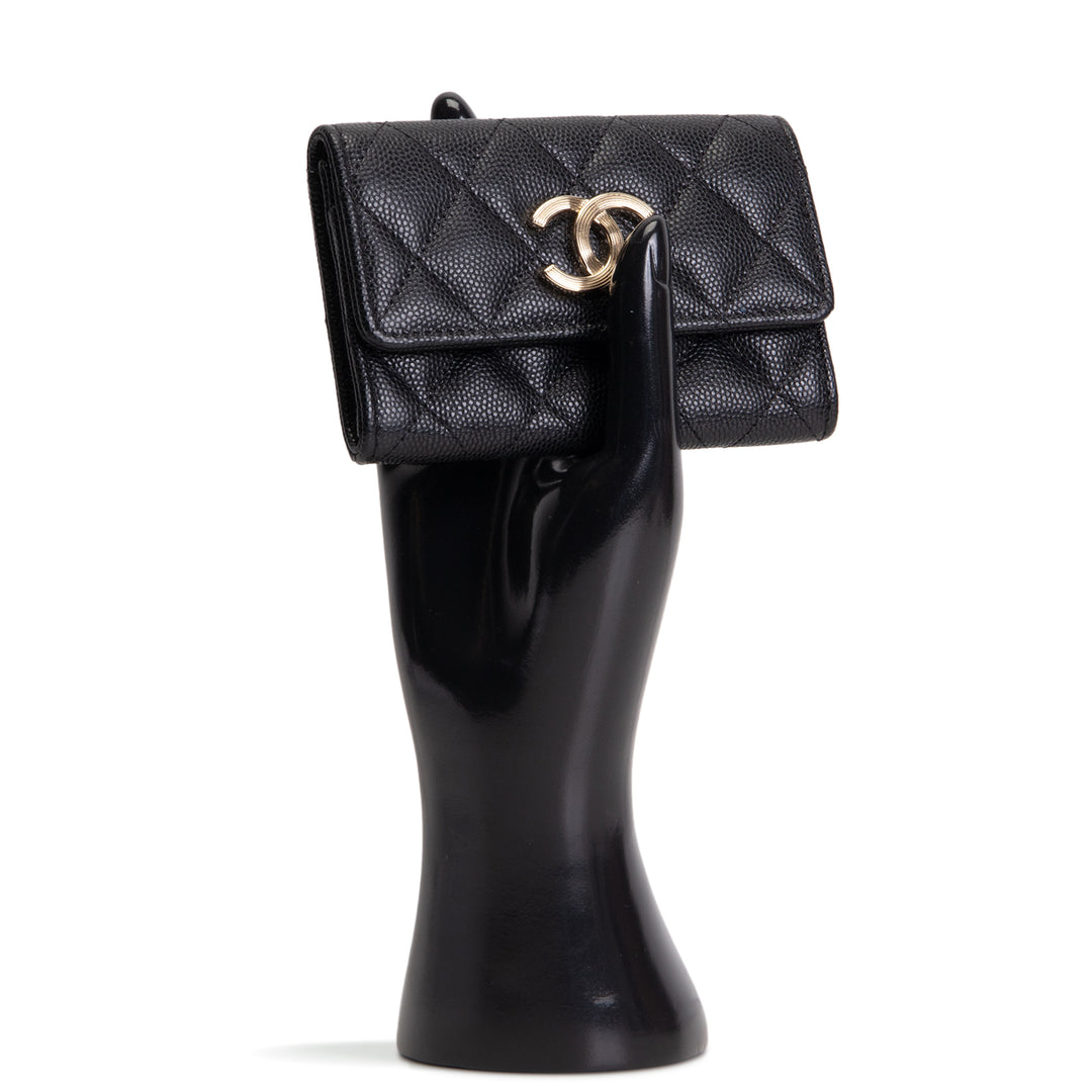 CHANEL CC Flap Card Holder - Quilted Caviar - Black