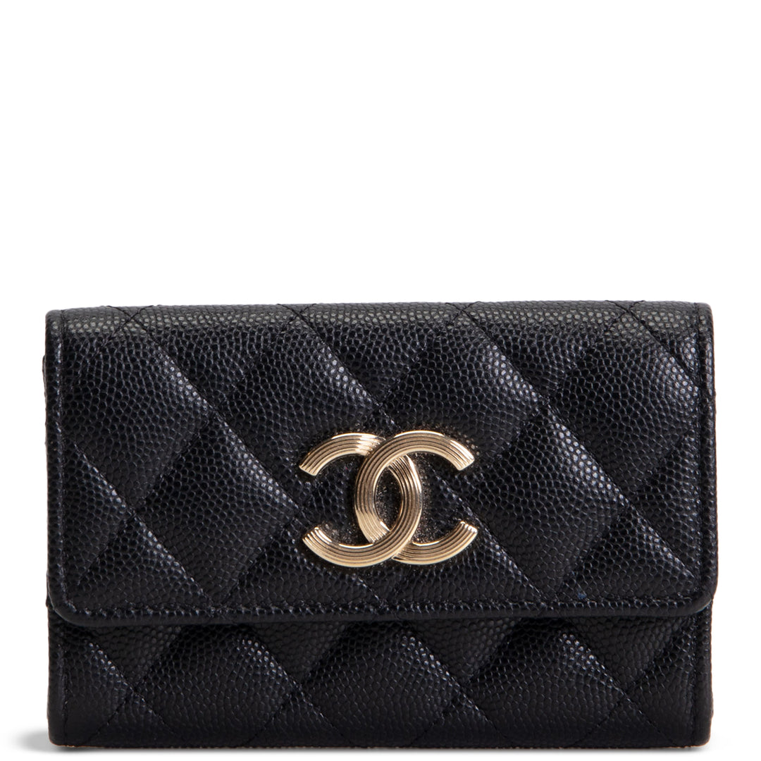 CHANEL CC Flap Card Holder - Quilted Caviar - Black