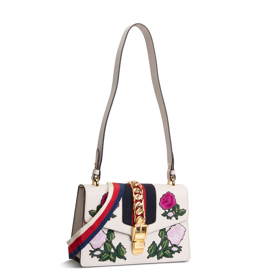 GUCCI Small Embroidered Sylvie - White