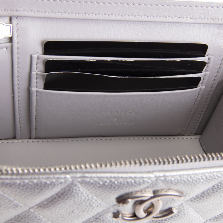 CHANEL Small Vanity Case - Metallic Silver Quilted Caviar