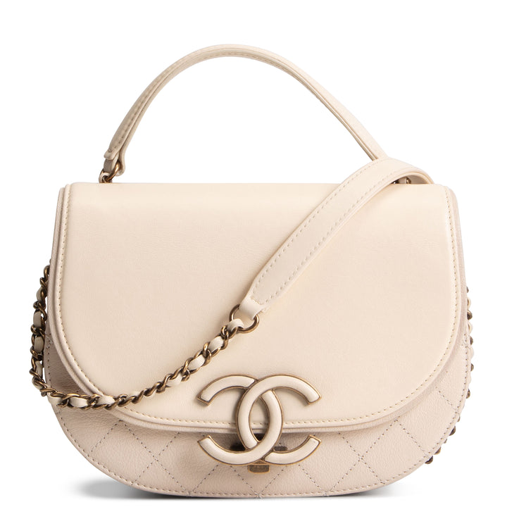 CHANEL Leather Coco Curve Flap Bag - Ivory