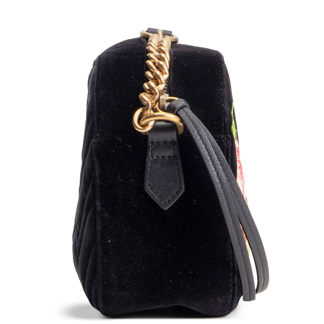 GUCCI Velvet GG Marmont Camera Bag w/ Embroidered Deer - Black