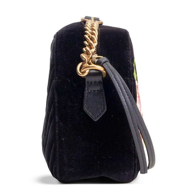 GUCCI Velvet GG Marmont Camera Bag w/ Embroidered Deer - Black