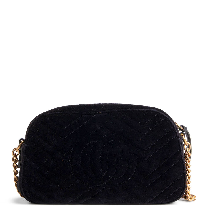 GUCCI Velvet GG Marmont Camera Bag w/ Embroidered Deer - Black