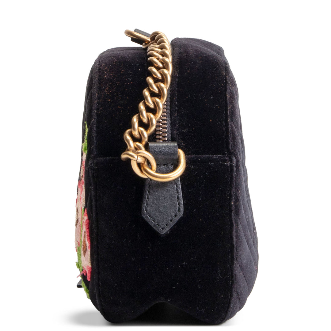 GUCCI Velvet GG Marmont Camera Bag w/ Embroidered Deer - Black