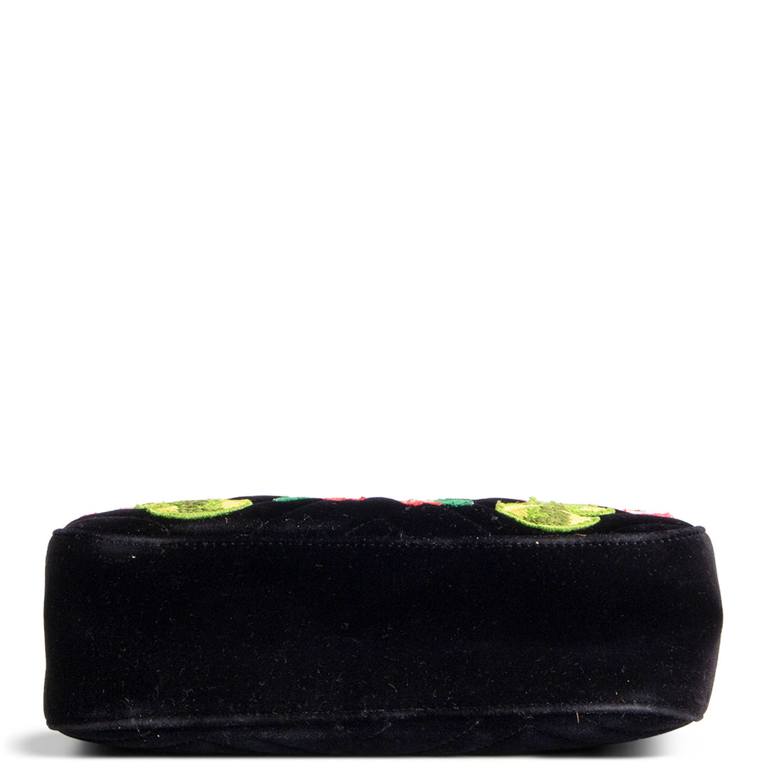 GUCCI Velvet GG Marmont Camera Bag w/ Embroidered Deer - Black
