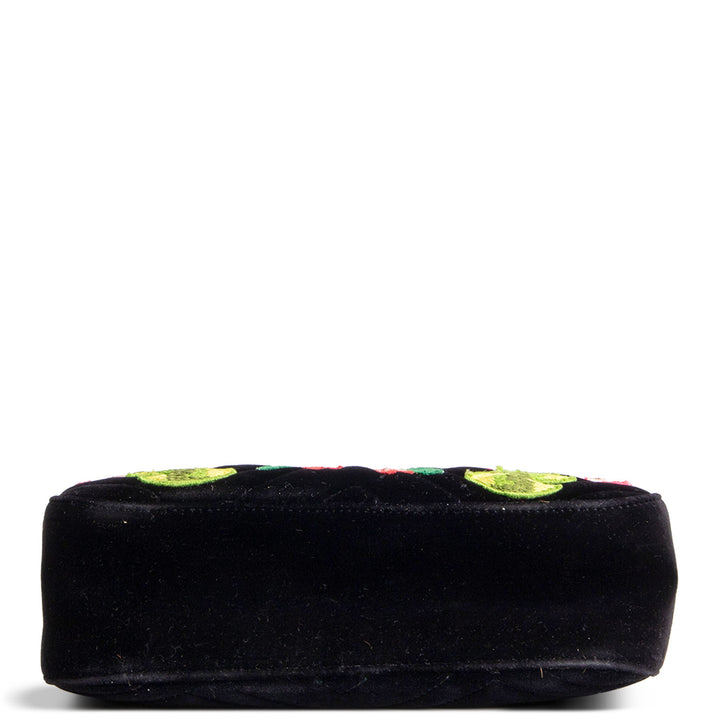 GUCCI Velvet GG Marmont Camera Bag w/ Embroidered Deer - Black