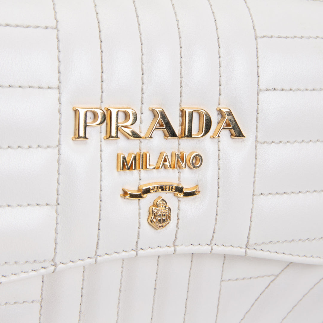 PRADA Curve Flap Diagramme Quilted Leather Bag - White