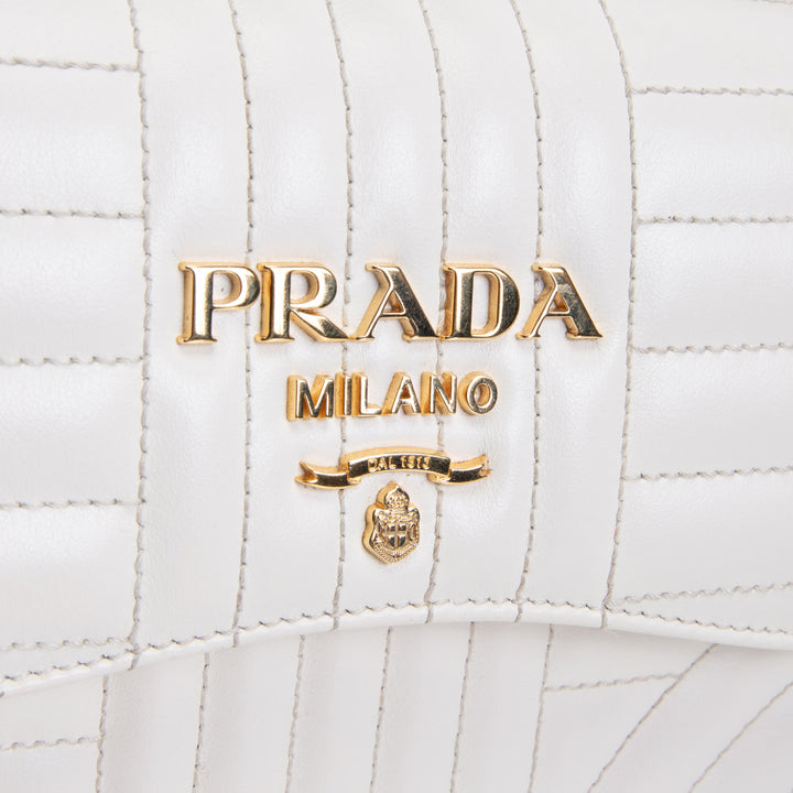 PRADA Curve Flap Diagramme Quilted Leather Bag - White