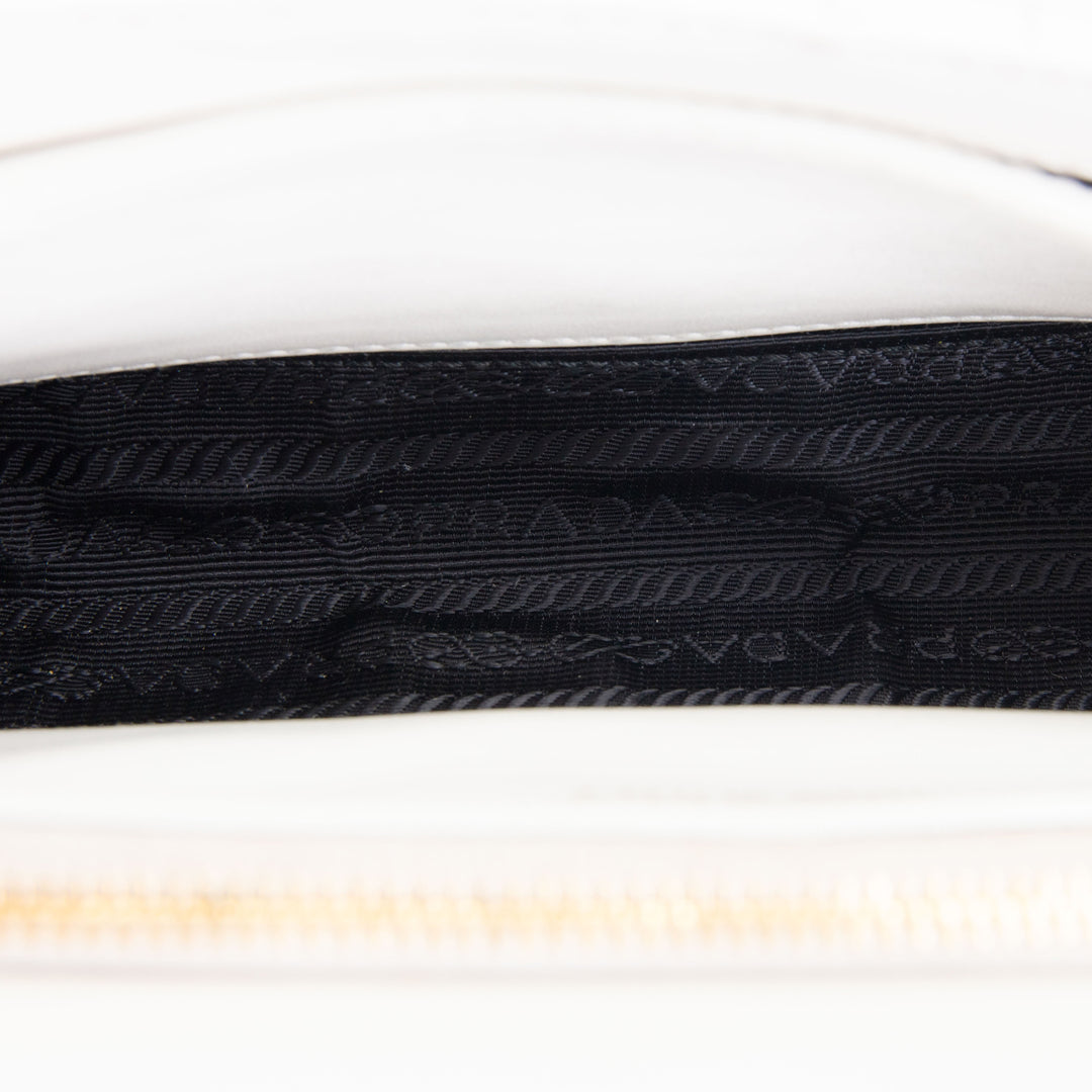 PRADA Curve Flap Diagramme Quilted Leather Bag - White