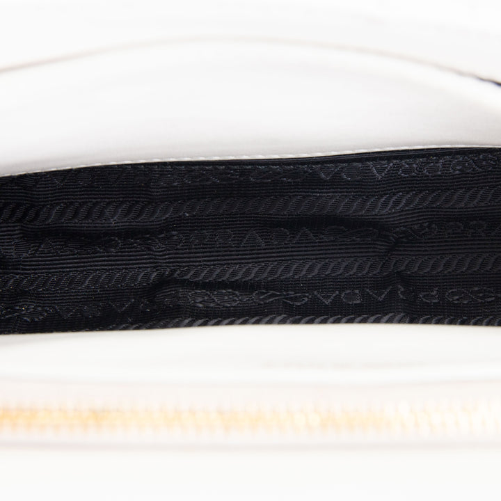 PRADA Curve Flap Diagramme Quilted Leather Bag - White