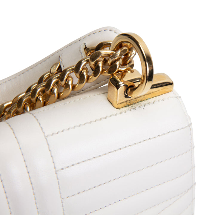 PRADA Curve Flap Diagramme Quilted Leather Bag - White