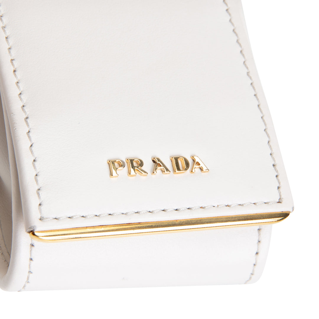 PRADA Curve Flap Diagramme Quilted Leather Bag - White