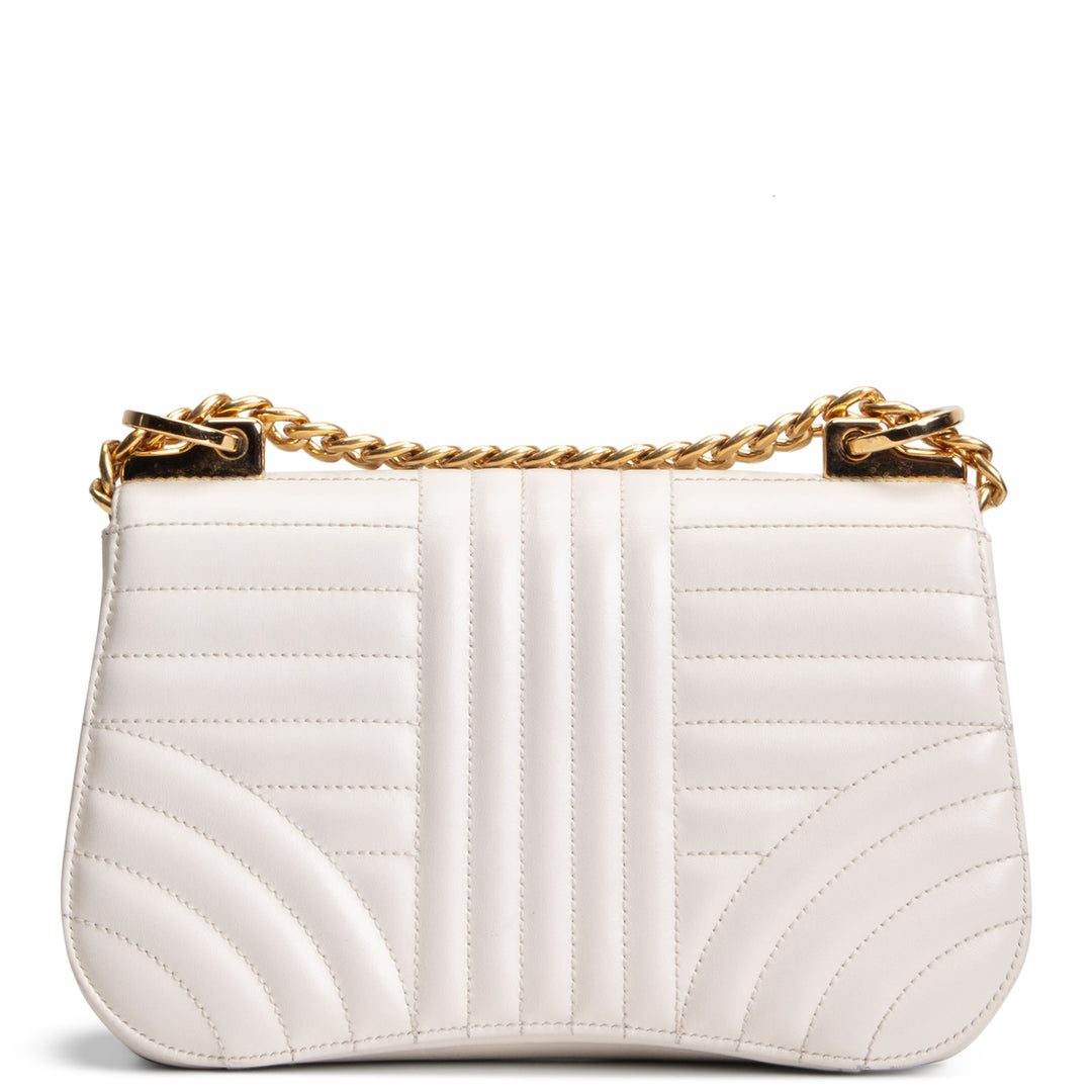 PRADA Curve Flap Diagramme Quilted Leather Bag - White