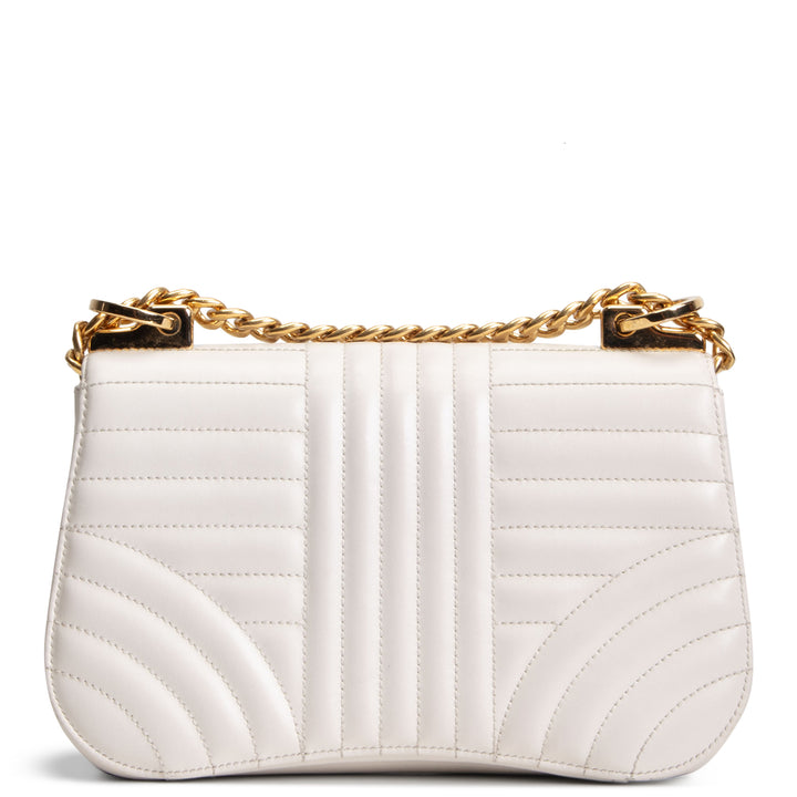 PRADA Curve Flap Diagramme Quilted Leather Bag - White