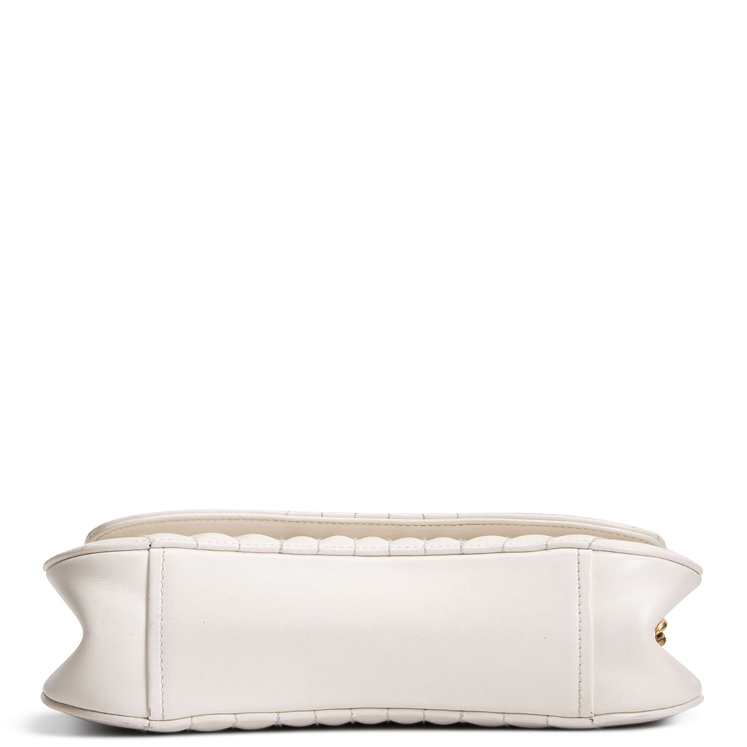 PRADA Curve Flap Diagramme Quilted Leather Bag - White