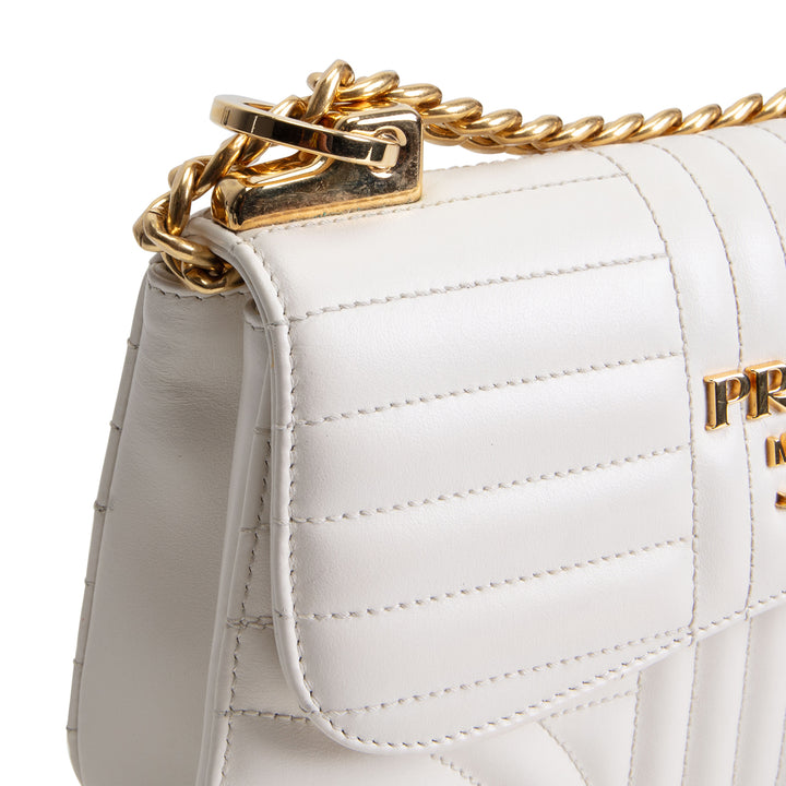 PRADA Curve Flap Diagramme Quilted Leather Bag - White