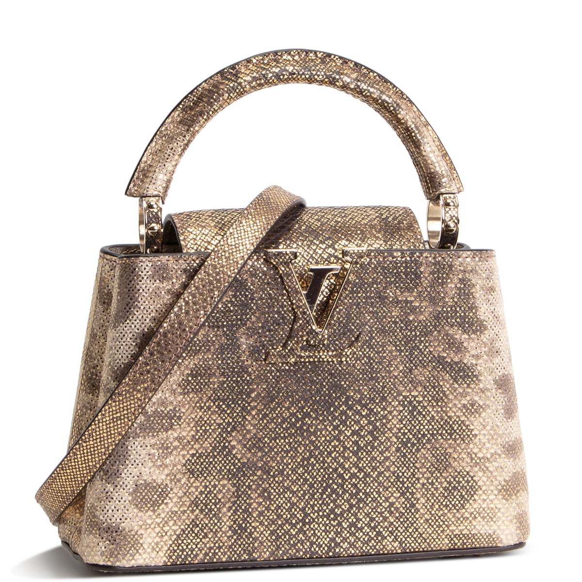 LOUIS VUITTON Lizard Mini Capucines Handle Bag - Brown