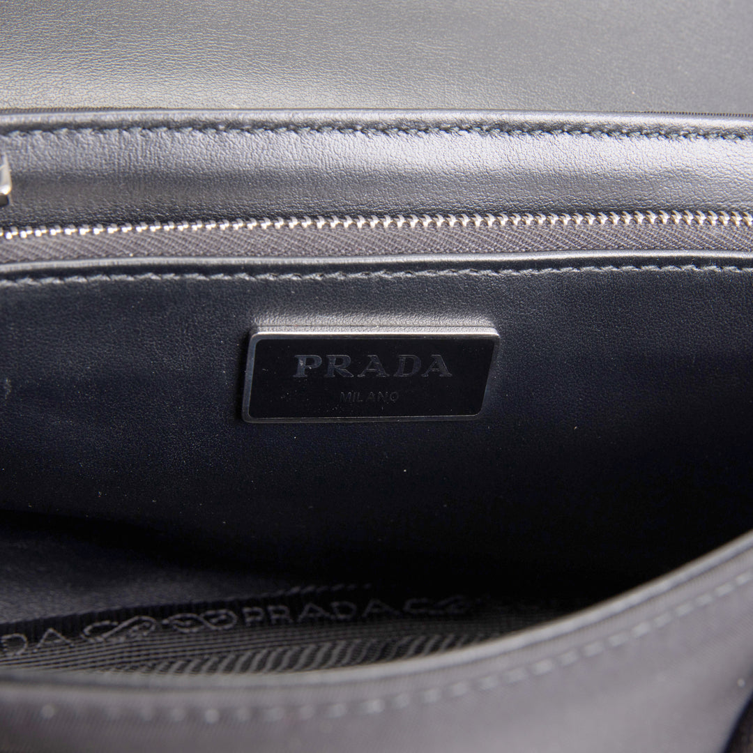 PRADA Tessuto & Spazzolata Buckle Pocket Crossbody - Black