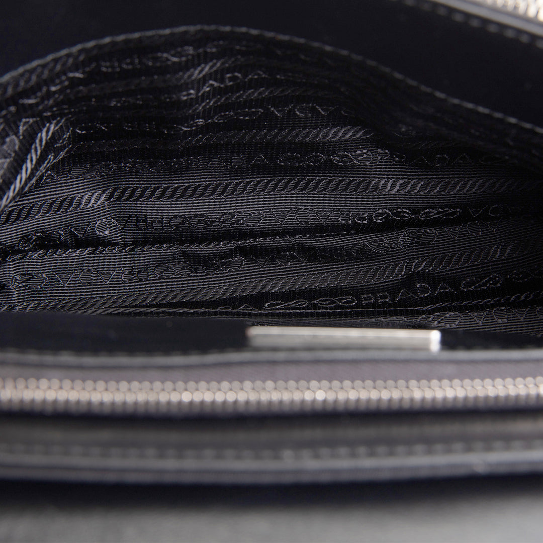 PRADA Tessuto & Spazzolata Buckle Pocket Crossbody - Black