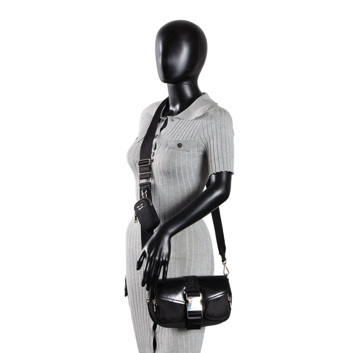 PRADA Tessuto & Spazzolata Buckle Pocket Crossbody - Black