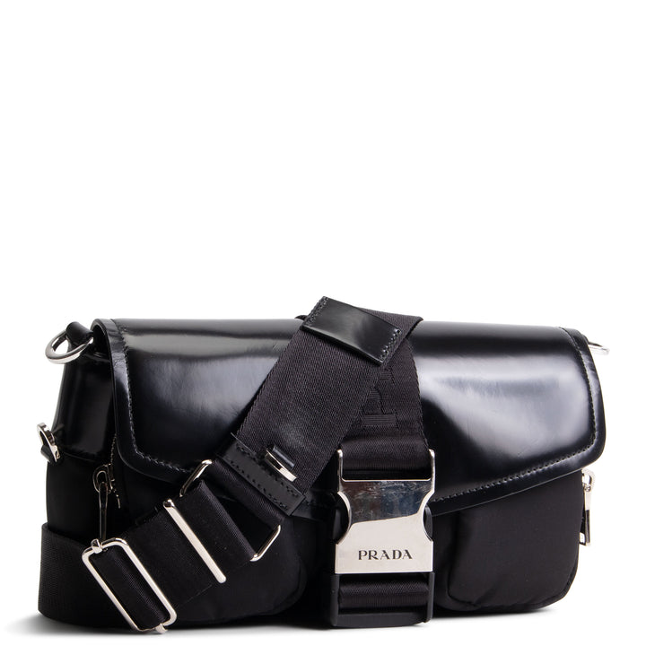 PRADA Tessuto & Spazzolata Buckle Pocket Crossbody - Black