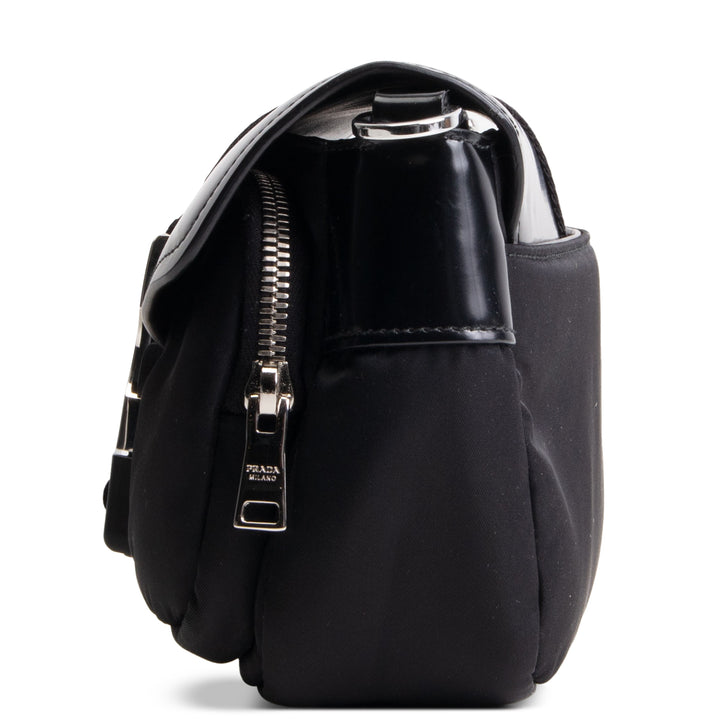 PRADA Tessuto & Spazzolata Buckle Pocket Crossbody - Black