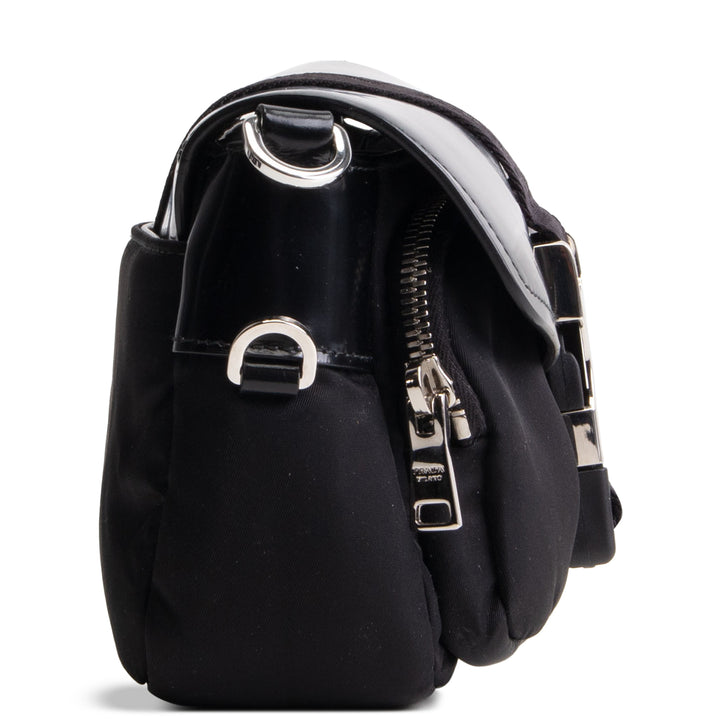 PRADA Tessuto & Spazzolata Buckle Pocket Crossbody - Black