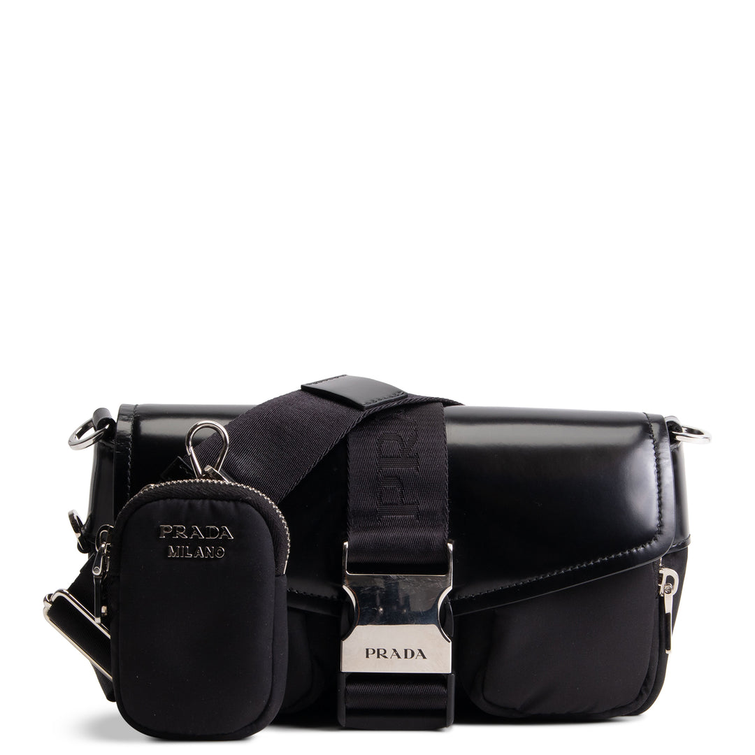 PRADA Tessuto & Spazzolata Buckle Pocket Crossbody - Black