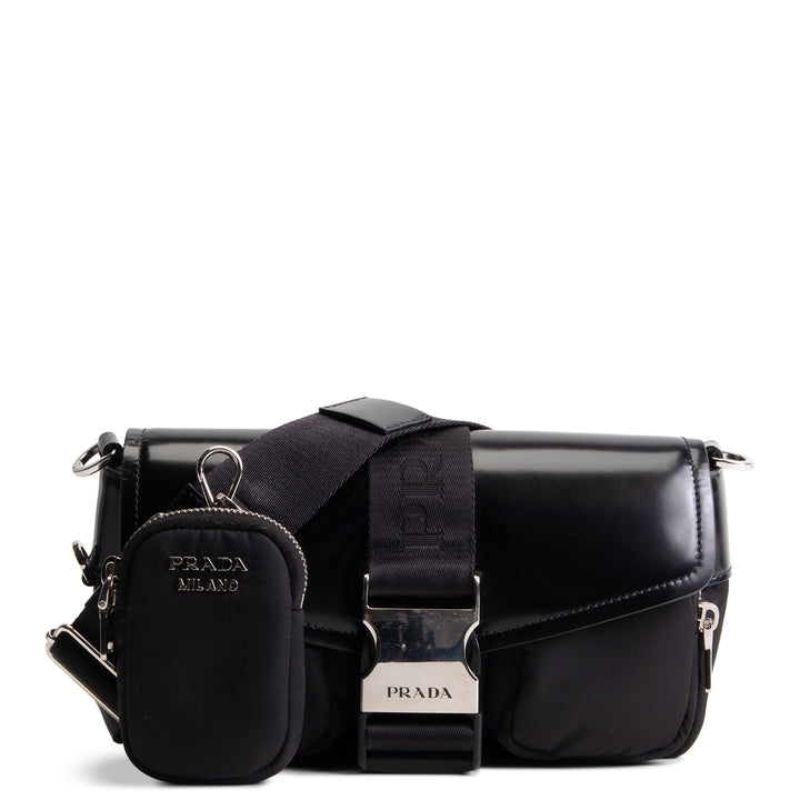PRADA Tessuto & Spazzolata Buckle Pocket Crossbody - Black