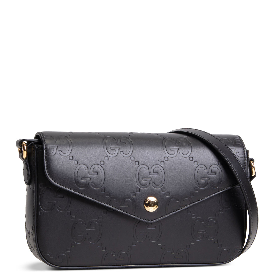 GUCCI Debossed Jumbo GG Gilbert Crossbody - Black