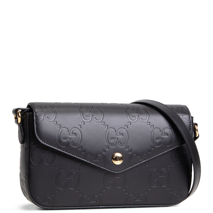 GUCCI Debossed Jumbo GG Gilbert Crossbody - Black