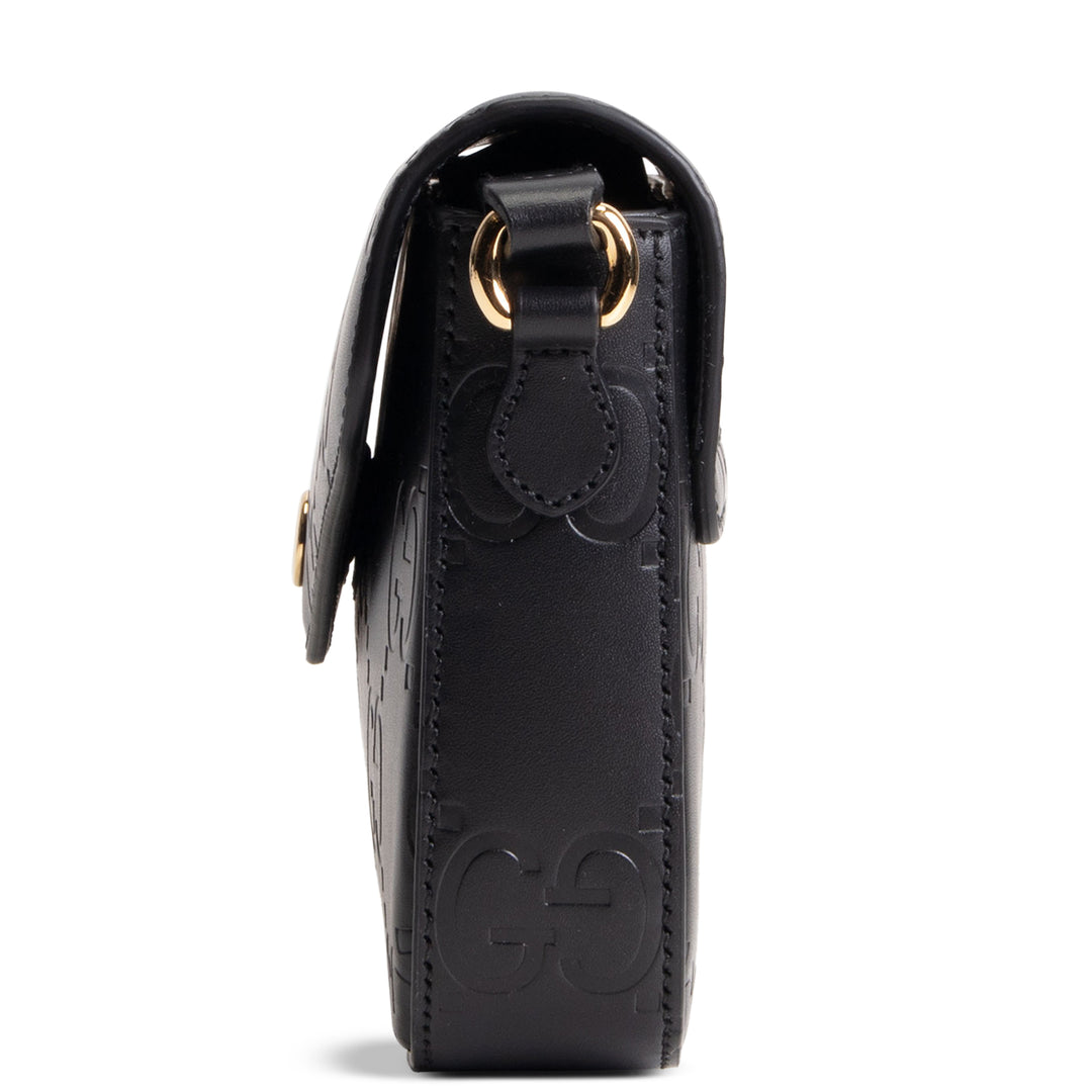 GUCCI Debossed Jumbo GG Gilbert Crossbody - Black