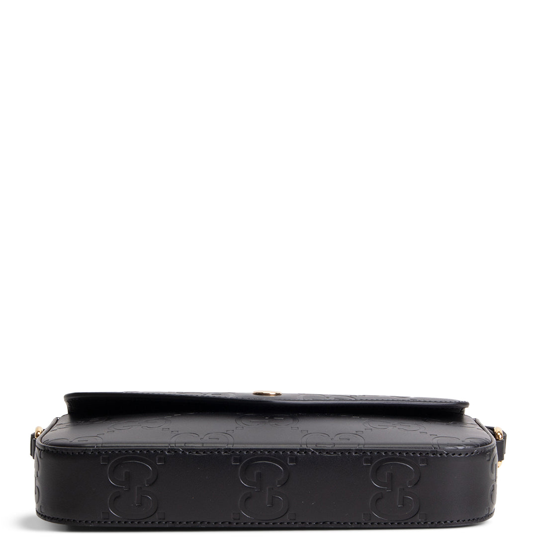 GUCCI Debossed Jumbo GG Gilbert Crossbody - Black
