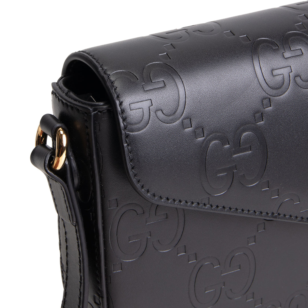 GUCCI Debossed Jumbo GG Gilbert Crossbody - Black