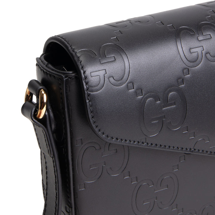 GUCCI Debossed Jumbo GG Gilbert Crossbody - Black