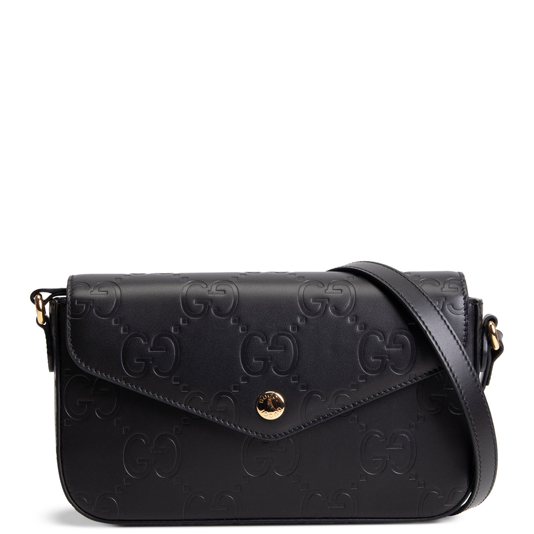 GUCCI Debossed Jumbo GG Gilbert Crossbody - Black