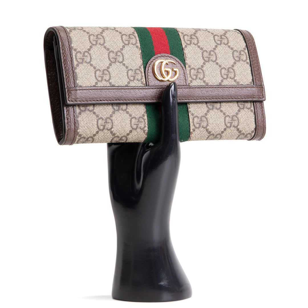 GUCCI GG Supreme Ophidia Wallet Continental Trifold - Brown