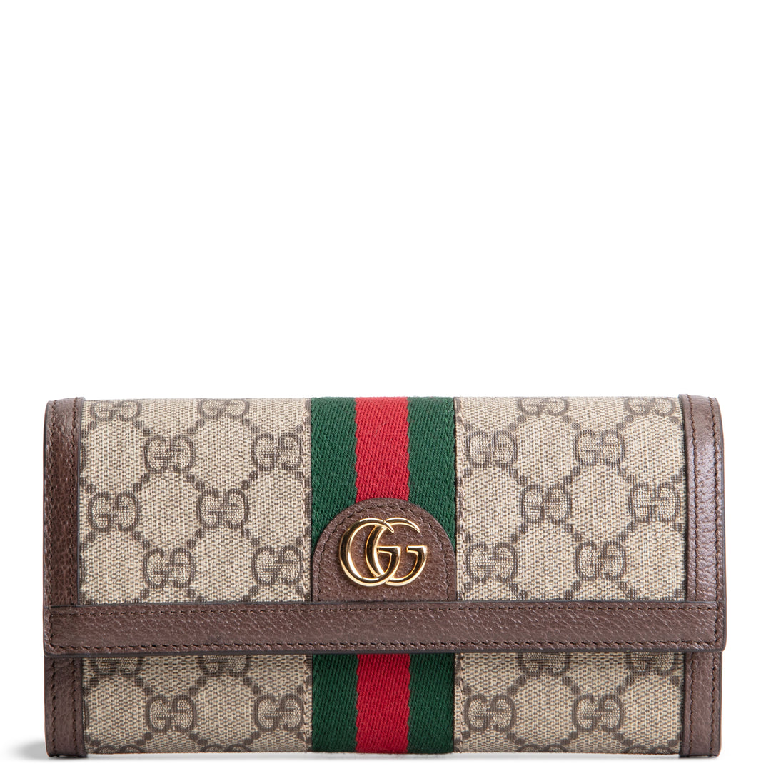 GUCCI GG Supreme Ophidia Wallet Continental Trifold - Brown