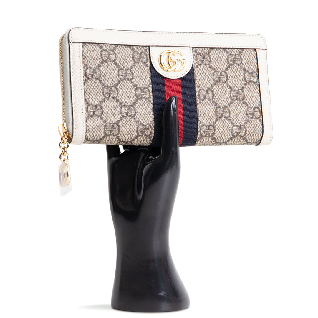 GUCCI Ophidia GG Supreme Zip Around Wallet - Ivory