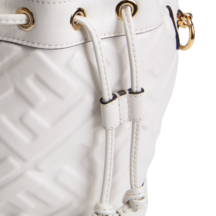 Fendi Vitello Liberty F Embossed Mini Mon Tresor Bucket Bag - White