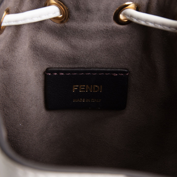 Fendi Vitello Liberty F Embossed Mini Mon Tresor Bucket Bag - White